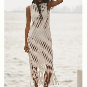 Anthropologie Celandine Sheer Fringe Cover-Up Midi Dress